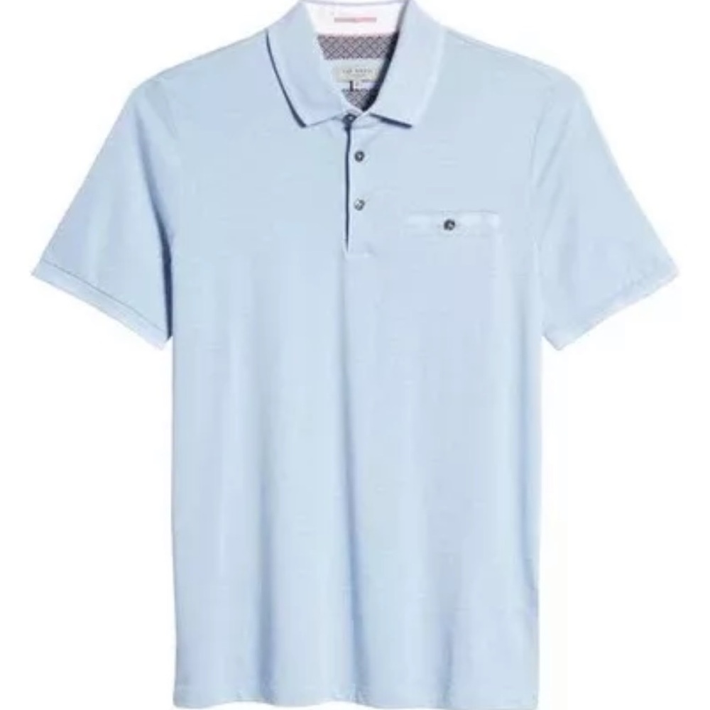 Ted Baker Short Sleeve Polo Birdseye Stripe Collar and sleeve Cuff New Size 2